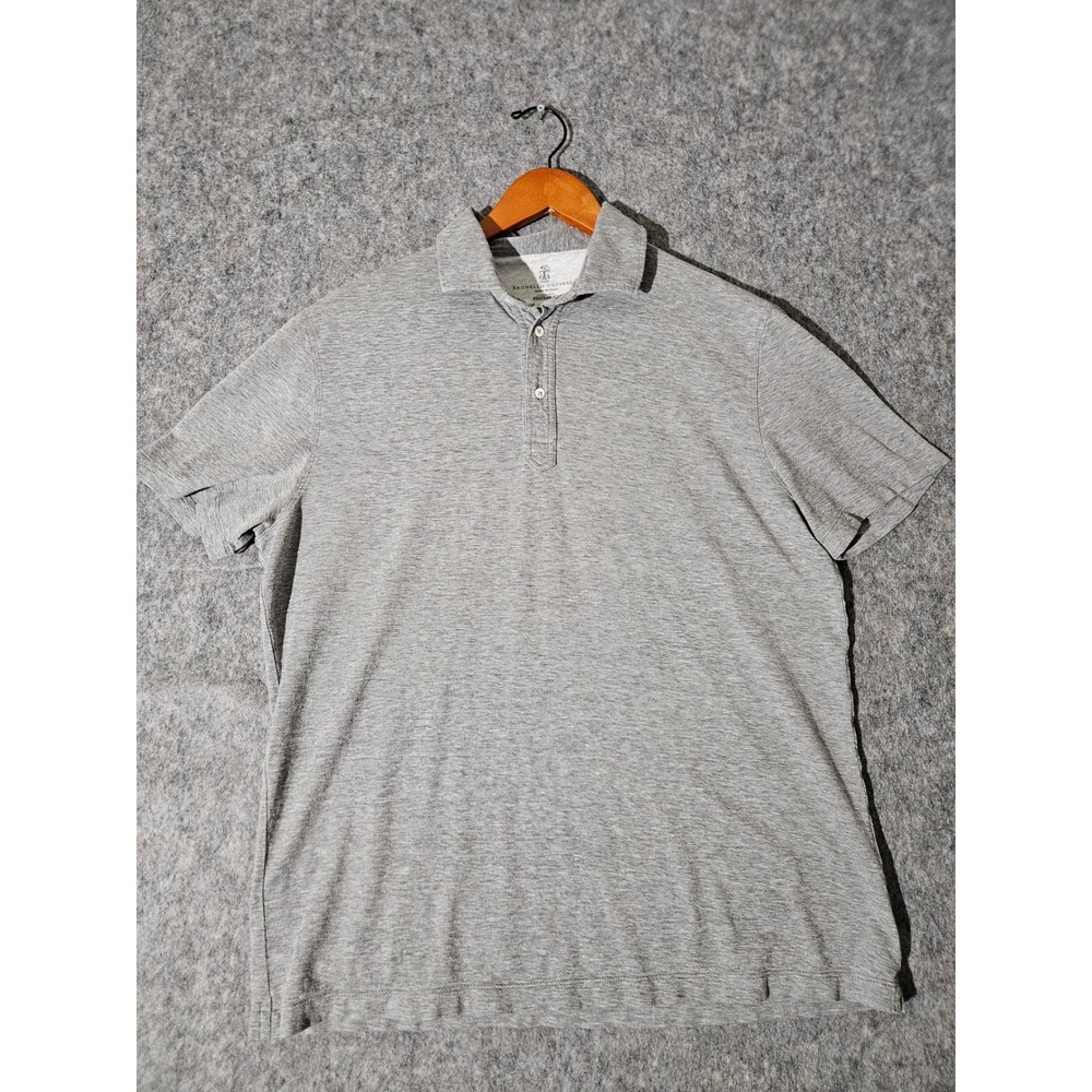 Brunello Cucinelli Polo Shirt Mens 54 Gray Cotton Linen Regular Fit Short Sleeve